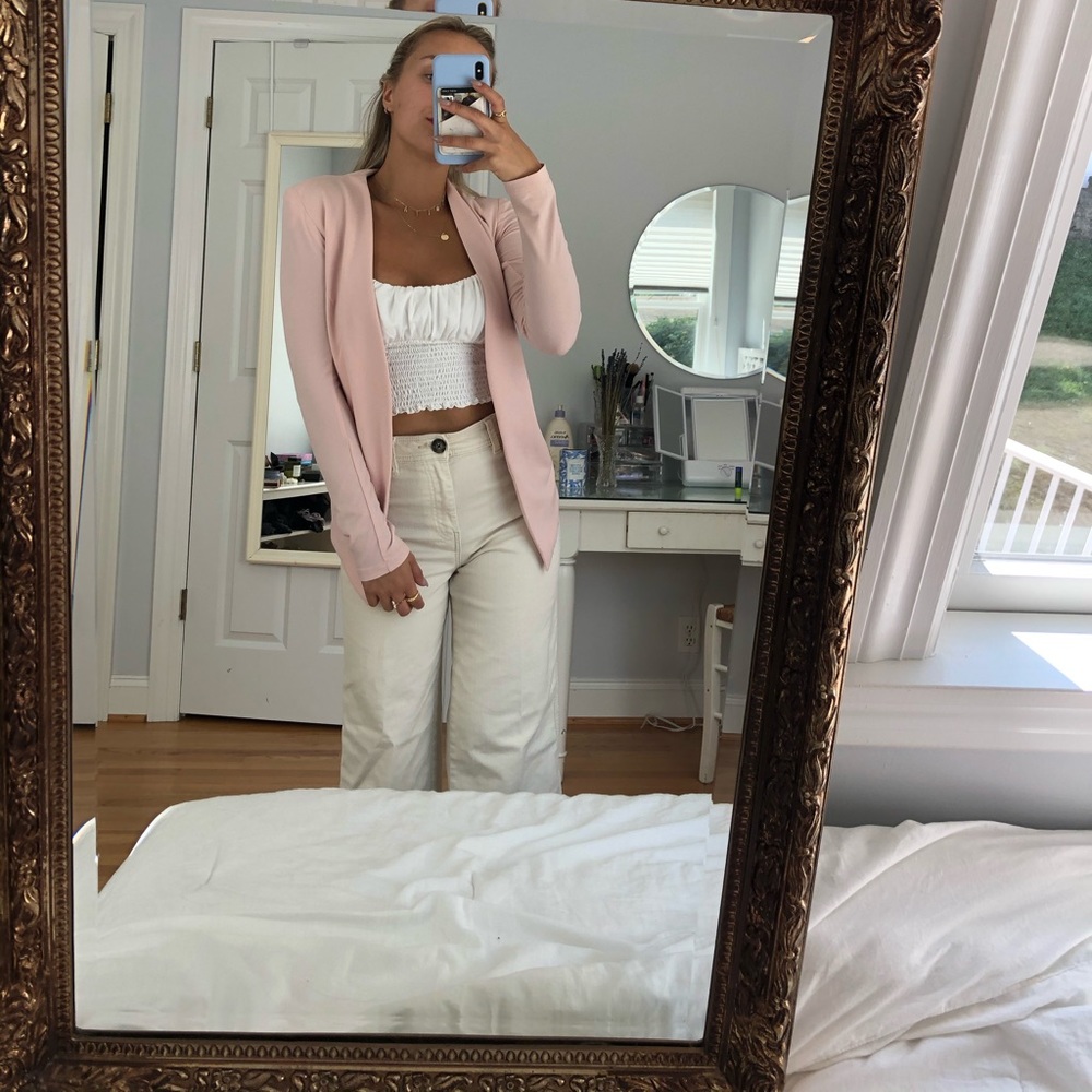 Fitted Blush Blazer with Shoulder Pads
